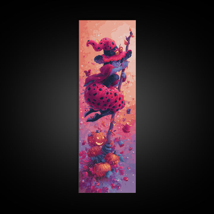 The Ladybug Witch, Retro Neon Halloween Art, Tall Narrow Wall Art, Canvas Print, Retro Halloween Decor, Neon Wall Art, Statement Wall Art