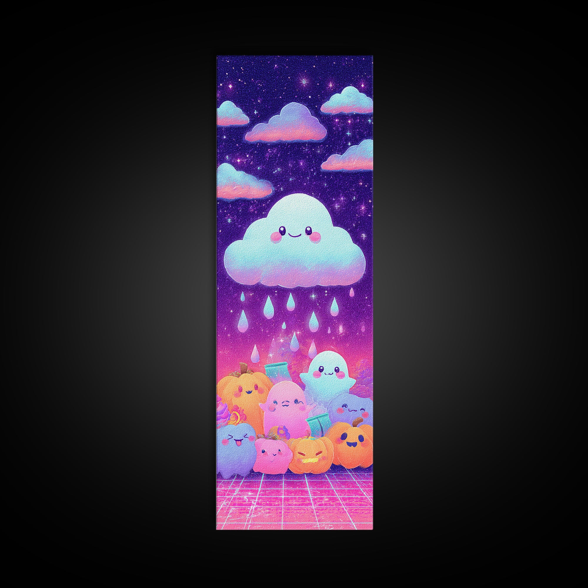 The Cloud Ghost, Synthwave Halloween Art, Tall Narrow Wall Art, Framed Canvas Print, Retro Halloween Decor, Neon Wall Art
