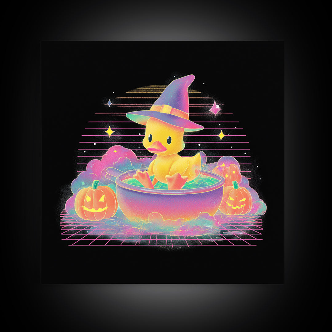The Duckling Witch, Vaporwave Halloween Decor, Square Wall Art, Canvas Print, Retro Halloween Decor, Neon Wall Art, Dark Fantasy Art