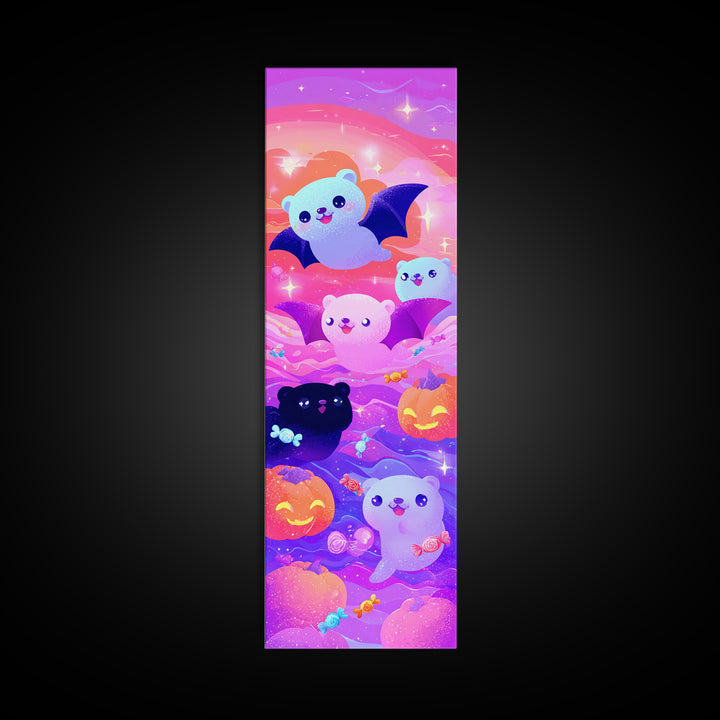 The Bat-Winged Otter, Vaporwave Halloween Decor, Tall Narrow Wall Art, Framed Canvas Print, Retro Halloween Decor, Neon Wall Art