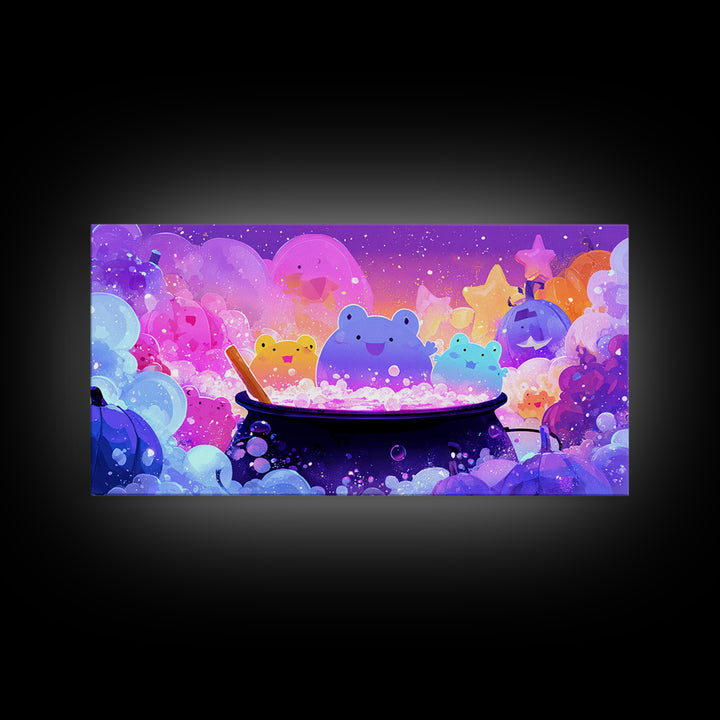 The Cauldron Frog, 80s Halloween Wall Art, Wide Panoramic Art, Canvas Print, Retro Halloween Decor, Neon Wall Art, Seasonal Home Decor