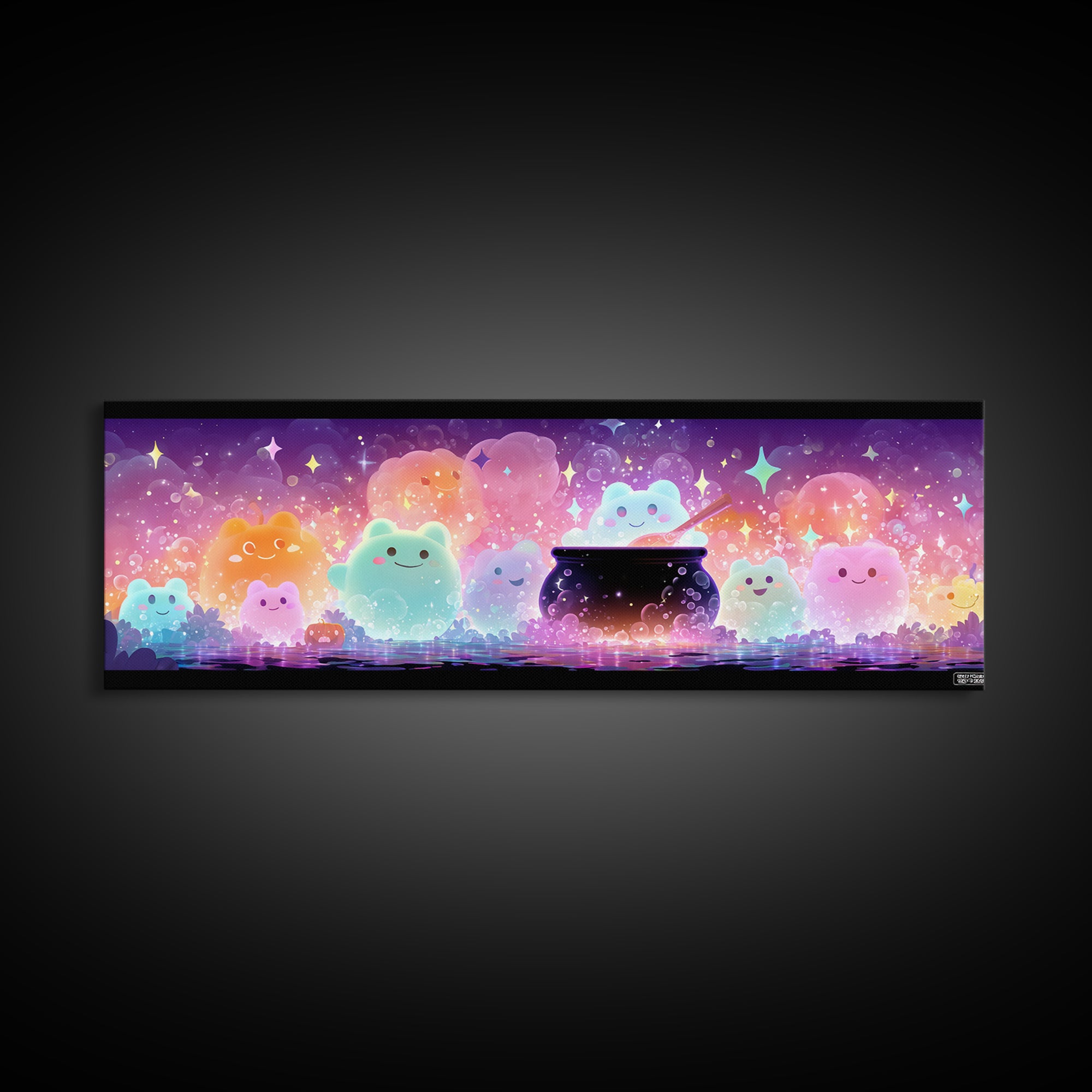 The Cauldron Frog, Synthwave Halloween Art, Extra Wide Wall Art, Framed Canvas Print, Retro Halloween Decor, Neon Wall Art, Horror Wall Art