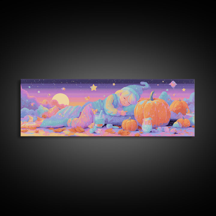 The Bubble Potion Apprentice, Vaporwave Halloween Decor, Extra Wide Wall Art, Framed Canvas Print, Retro Halloween Decor, Neon Wall Art
