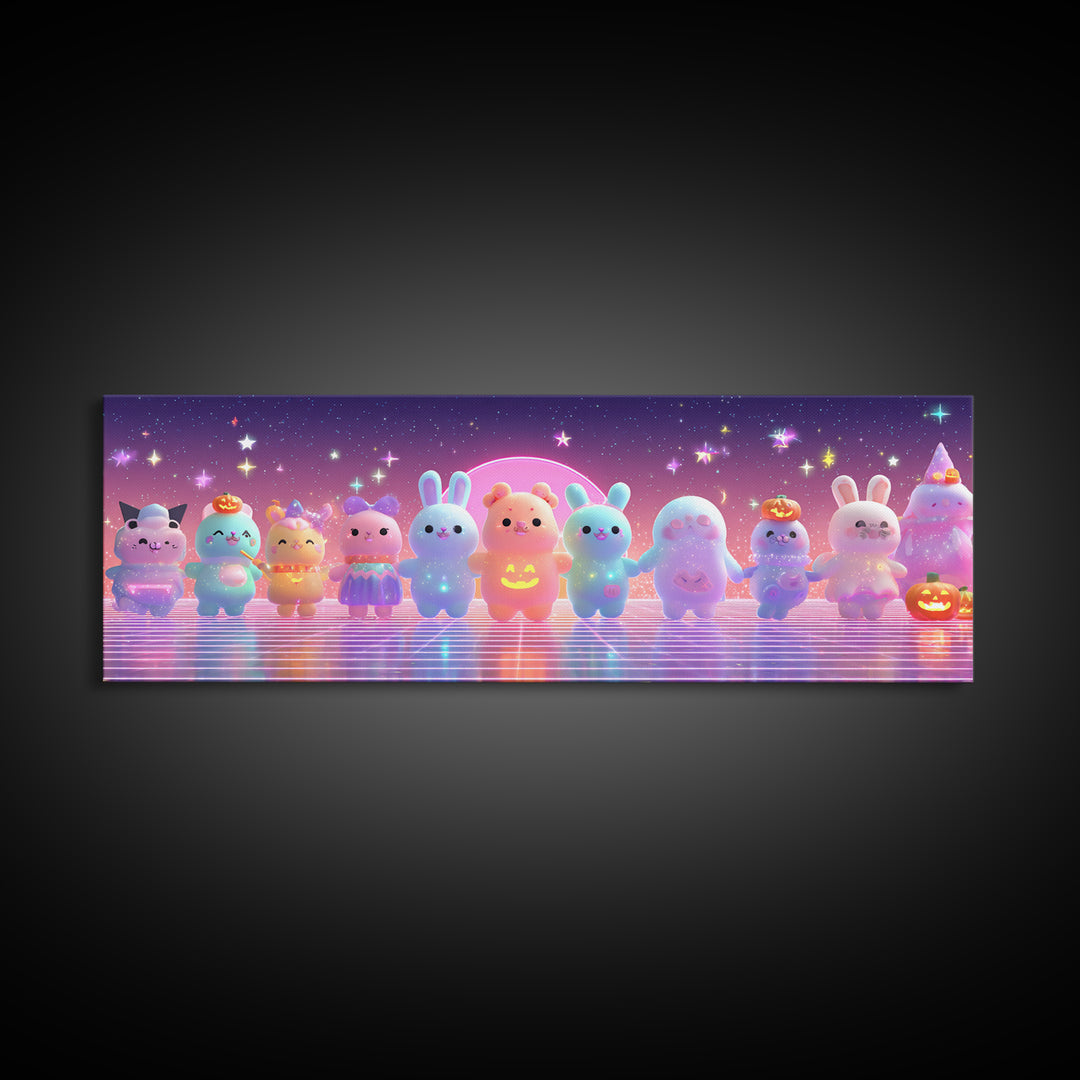 The Costume-Changing Wand, Vaporwave Halloween Decor, Extra Wide Wall Art, Canvas Print, Retro Halloween Decor, Neon Wall Art