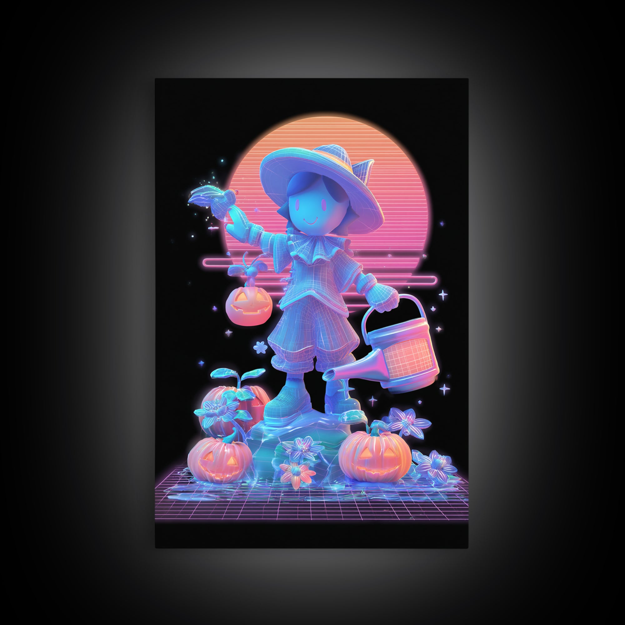 The Moon Garden Witch, Retro Neon Halloween Art, Vertical Wall Art, Canvas Print, Retro Halloween Decor, Neon Wall Art, Seasonal Home Decor