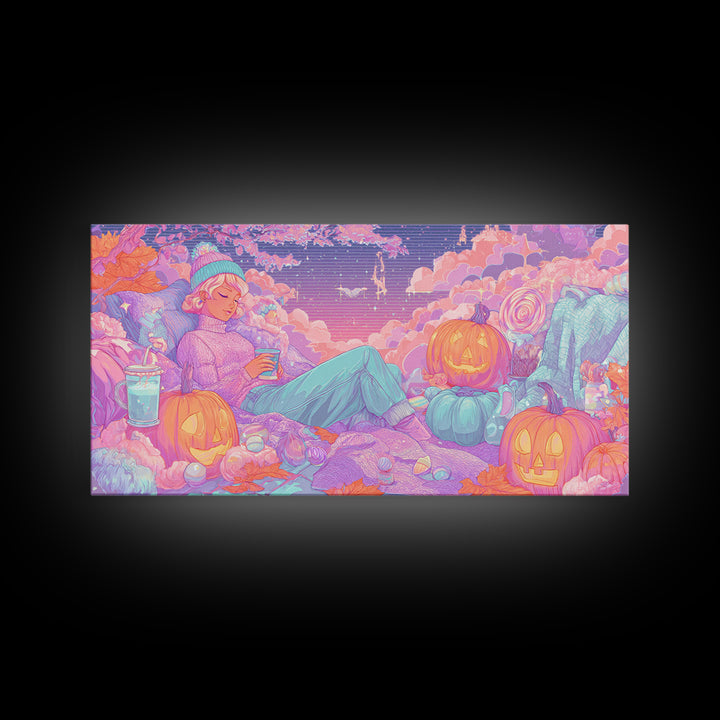 The Enchanted Costume Closet, Vaporwave Halloween Decor, Wide Panoramic Art, Canvas Print, Retro Halloween Decor, Neon Wall Art