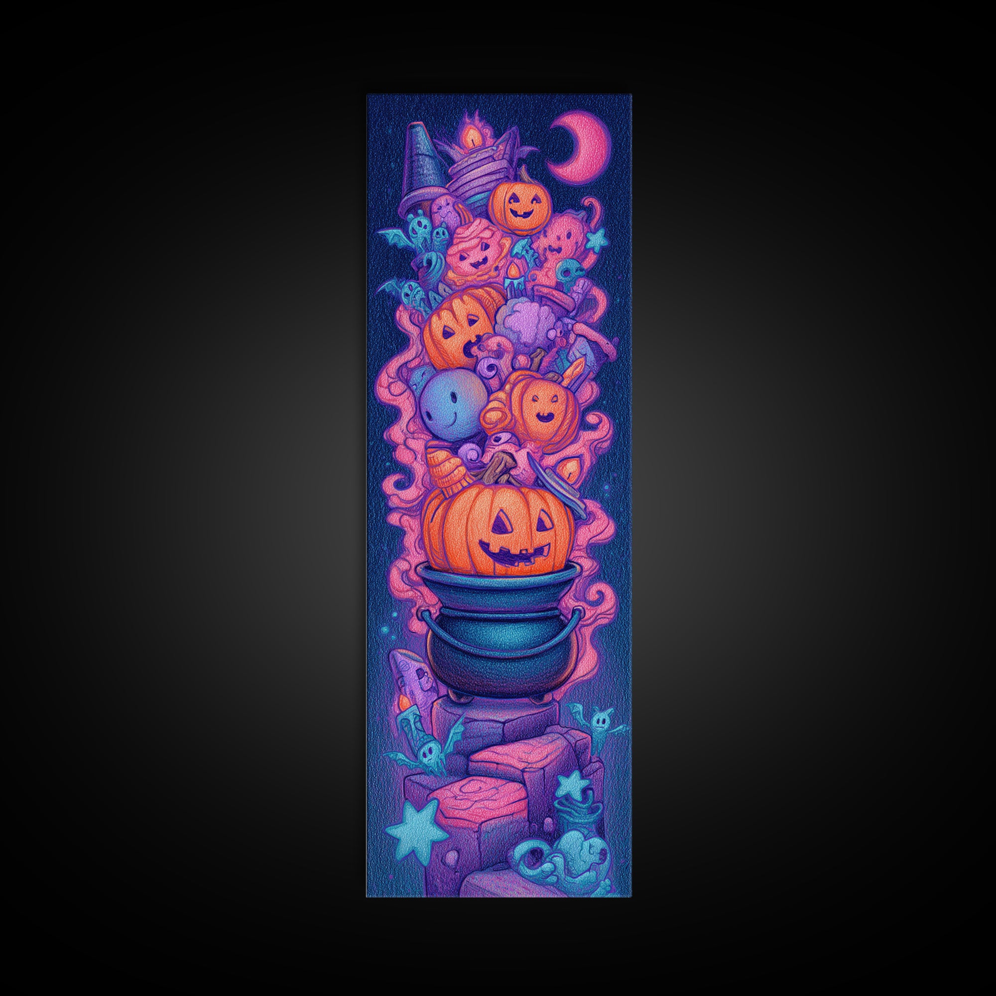 The Cookie Cauldron, Retro Neon Halloween Art, Tall Narrow Wall Art, Canvas Print, Retro Halloween Decor, Neon Wall Art, Gothic Home Decor