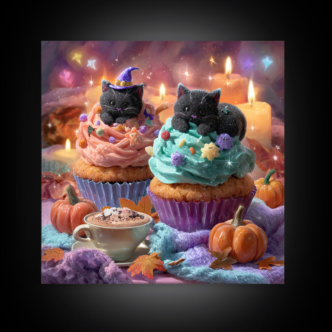 The Cupcake Costume Contest, Vaporwave Halloween Decor, Square Wall Art, Framed Canvas Print, Retro Halloween Decor, Neon Wall Art