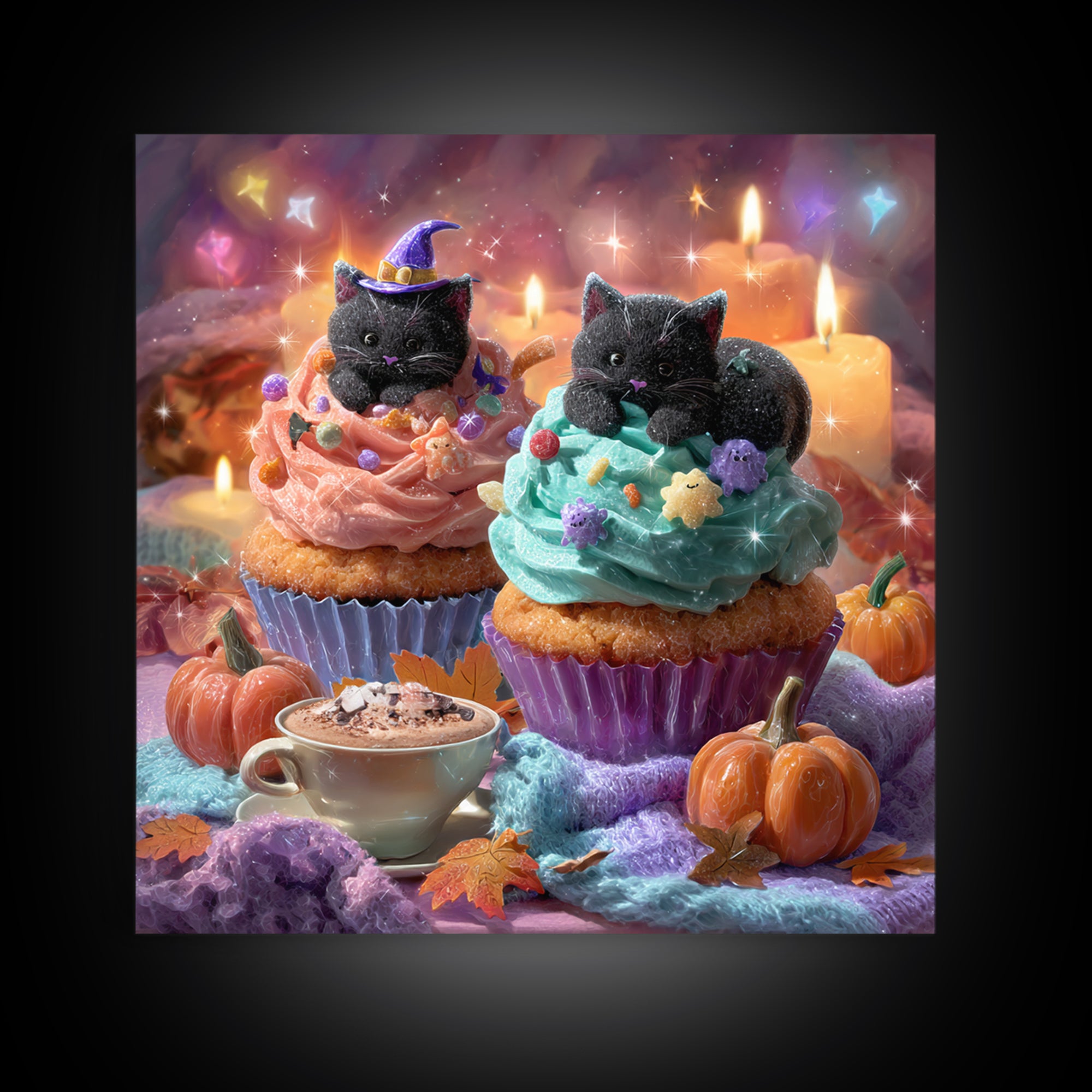 The Cupcake Costume Contest, Vaporwave Halloween Decor, Square Wall Art, Framed Canvas Print, Retro Halloween Decor, Neon Wall Art