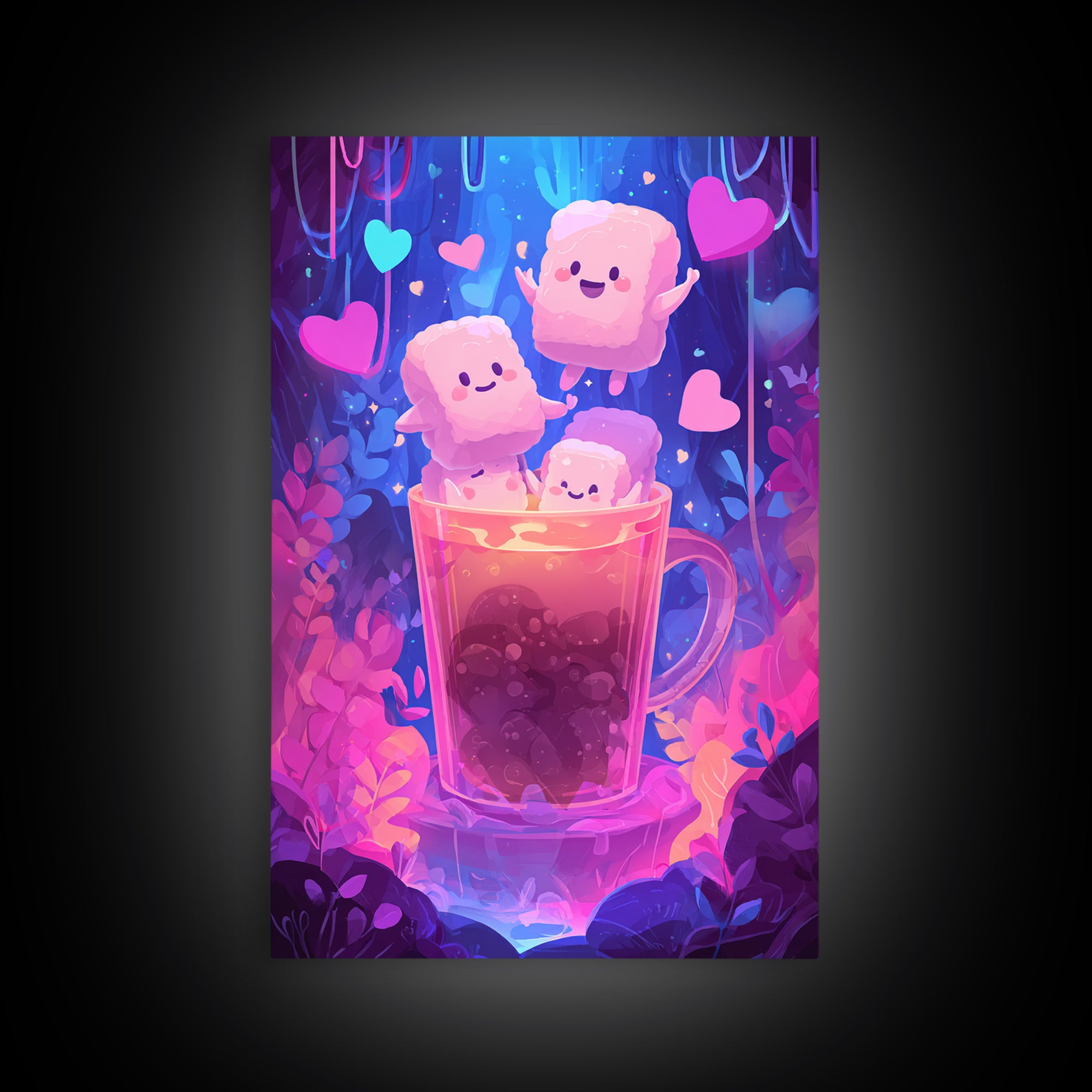 The Marshmallow Ghost Choir, 80s Halloween Wall Art, Vertical Wall Art, Canvas Print, Retro Halloween Decor, Neon Wall Art, Horror Wall Art