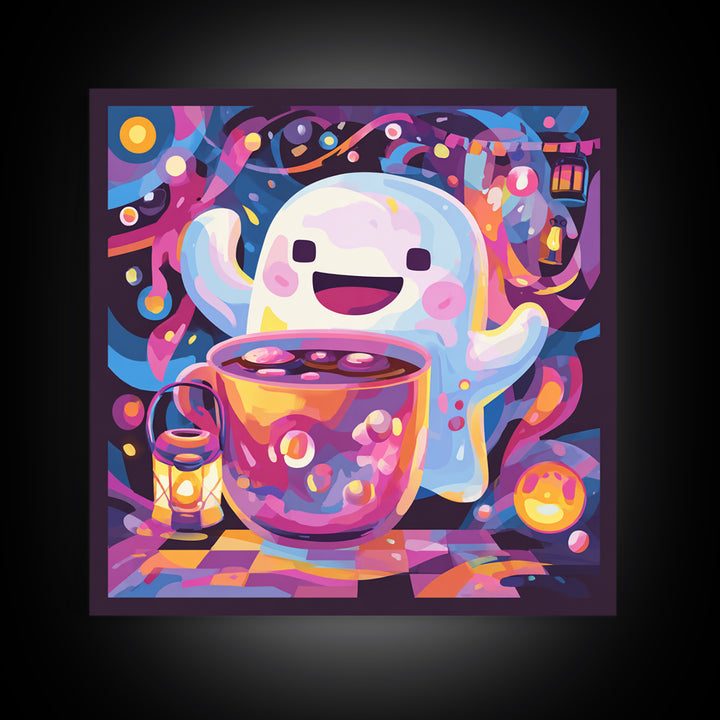 The Marshmallow Ghost Choir, Vaporwave Halloween Decor, Square Wall Art, Canvas Print, Retro Halloween Decor, Neon Wall Art