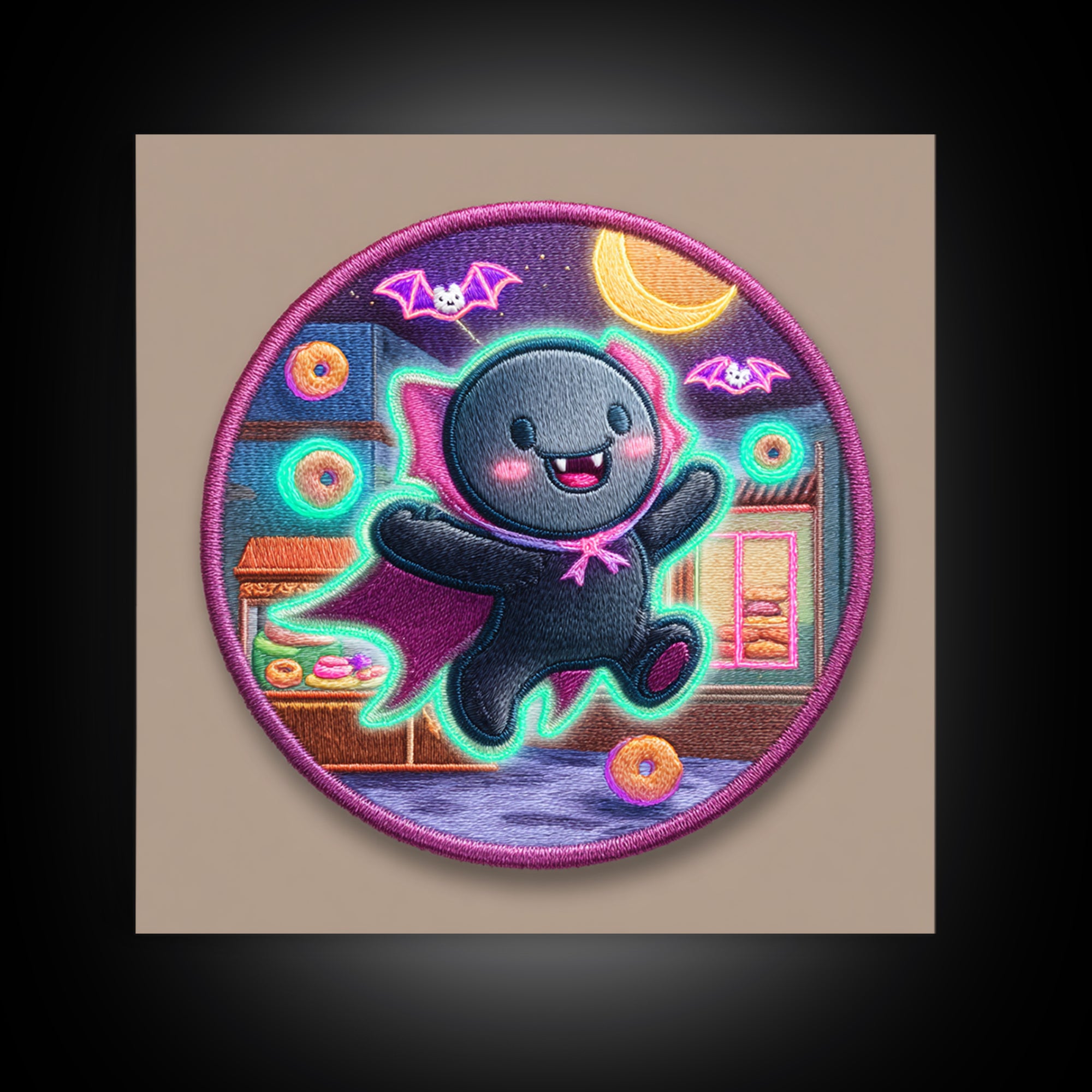 The Donut Vampire Family, 80s Halloween Wall Art, Square Wall Art, Canvas Print, Retro Halloween Decor, Neon Wall Art, Dark Fantasy Art