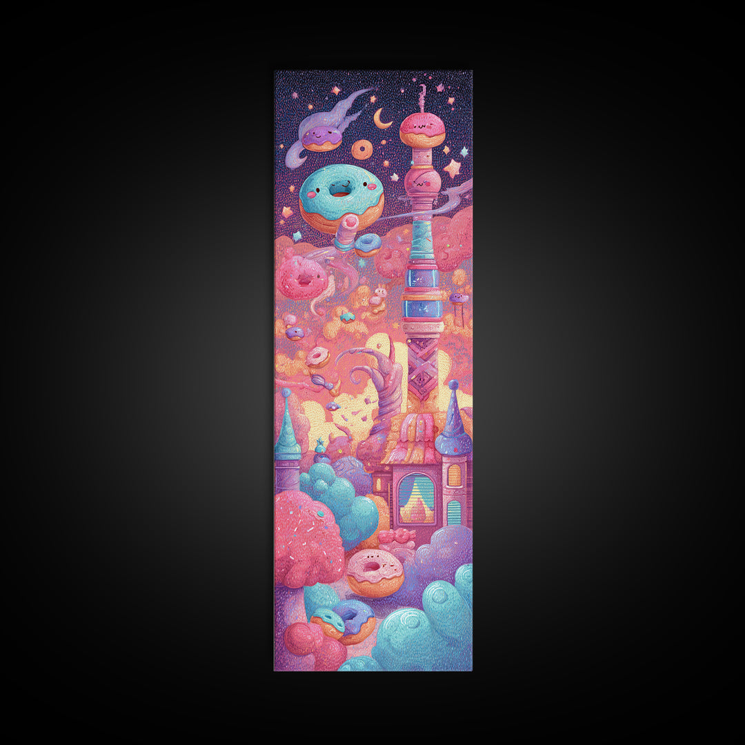 The Donut Vampire Family, Vaporwave Halloween Decor, Tall Narrow Wall Art, Canvas Print, Retro Halloween Decor, Neon Wall Art