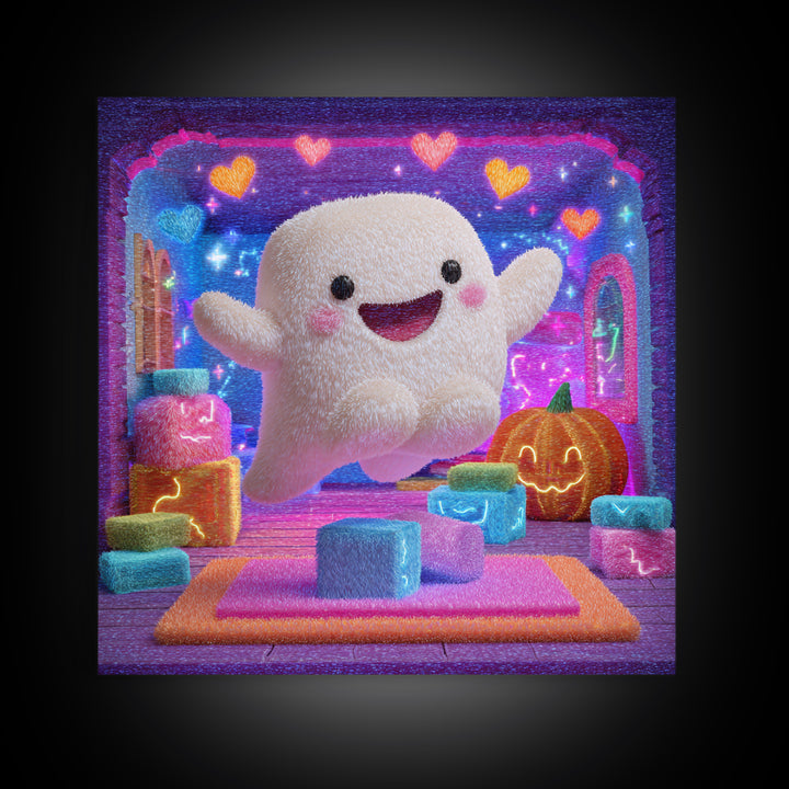 The Ghost Daycare, 80s Halloween Wall Art, Square Wall Art, Framed Canvas Print, Retro Halloween Decor, Neon Wall Art, Horror Wall Art