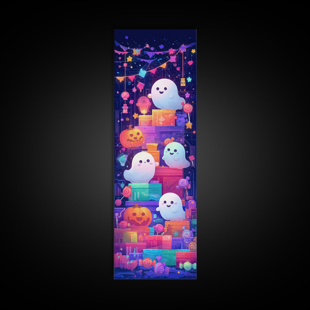The Ghost Daycare, Retro Neon Halloween Art, Tall Narrow Wall Art, Framed Canvas Print, Retro Halloween Decor, Neon Wall Art