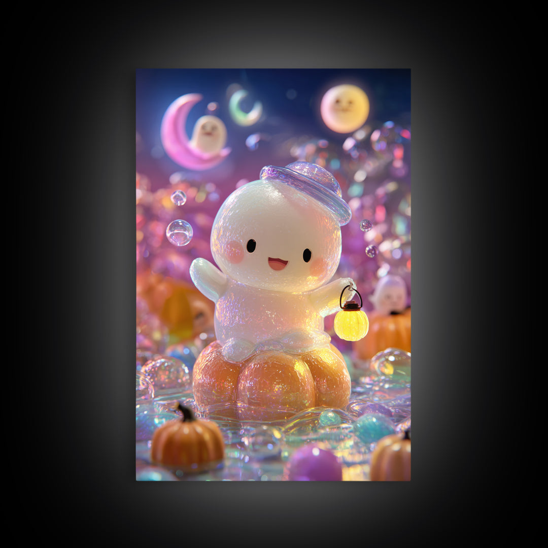 The Ghost Bubble Bath, Vaporwave Halloween Decor, Vertical Wall Art, Canvas Print, Retro Halloween Decor, Neon Wall Art, Gothic Home Decor