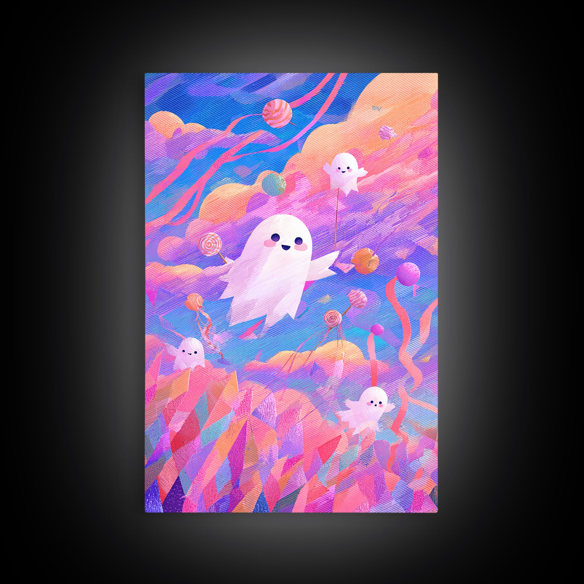 The Ghost Kite Festival, 80s Halloween Wall Art, Vertical Wall Art, Framed Canvas Print, Retro Halloween Decor, Neon Wall Art