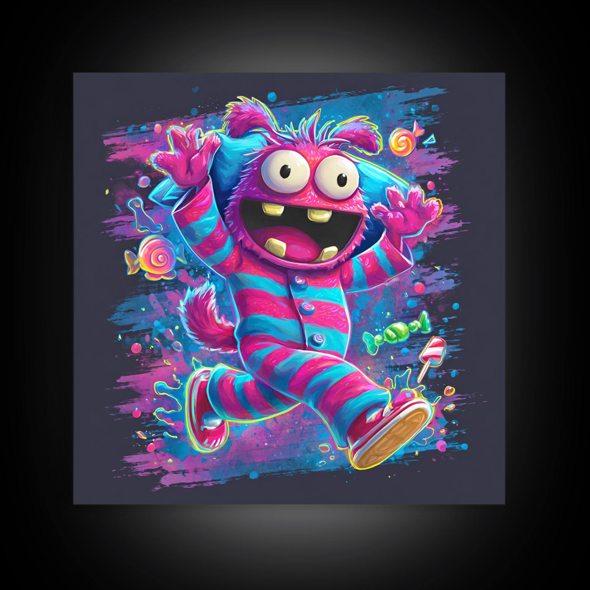 The Monster Pajama Parade, Vaporwave Halloween Decor, Square Wall Art, Canvas Print, Retro Halloween Decor, Neon Wall Art
