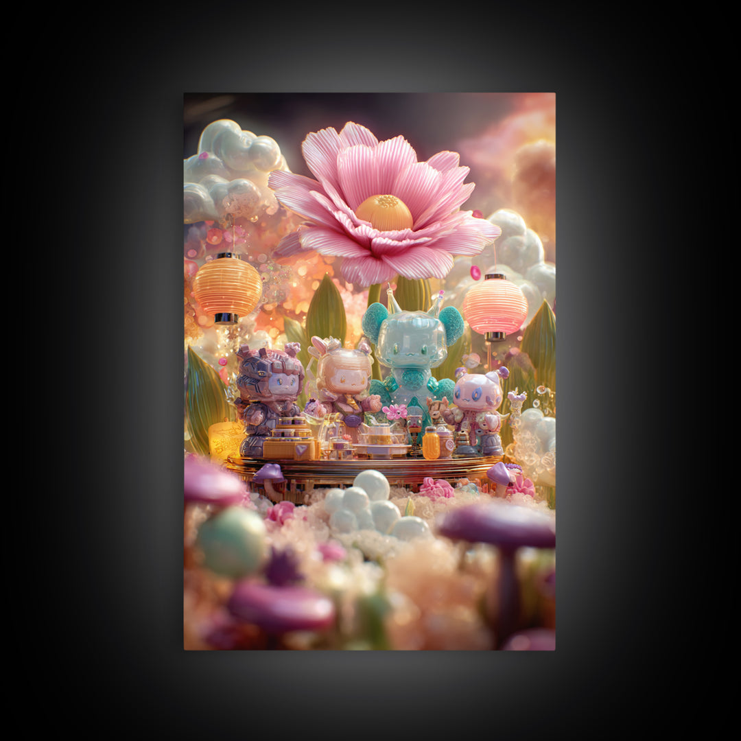 The Monster Flower Shop, Cute Spooky Neon Art, Vertical Wall Art, Framed Canvas Print, Retro Halloween Decor, Neon Wall Art
