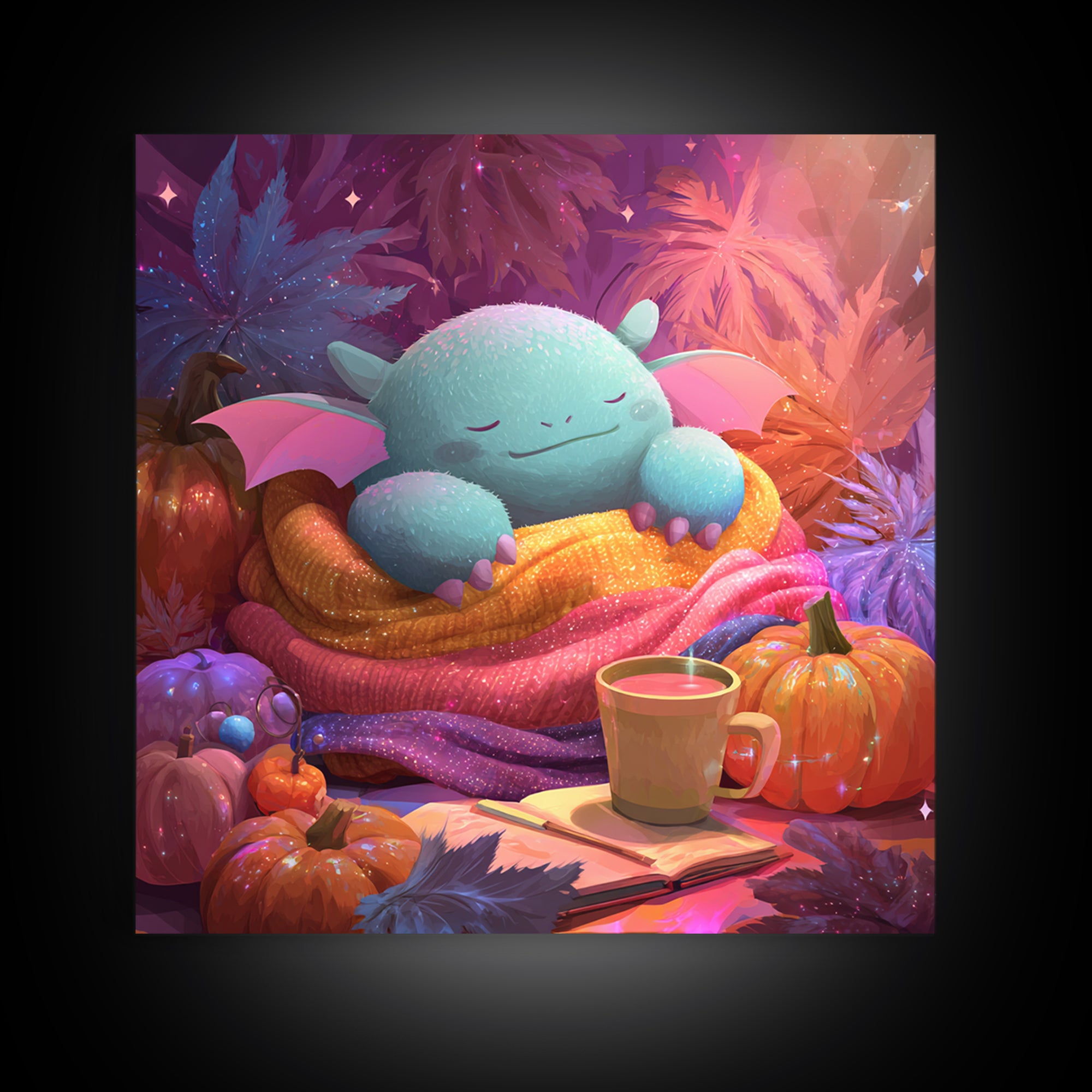 The Monster Hide-And-Seek Game, Synthwave Halloween Art, Square Wall Art, Framed Canvas Print, Retro Halloween Decor, Neon Wall Art