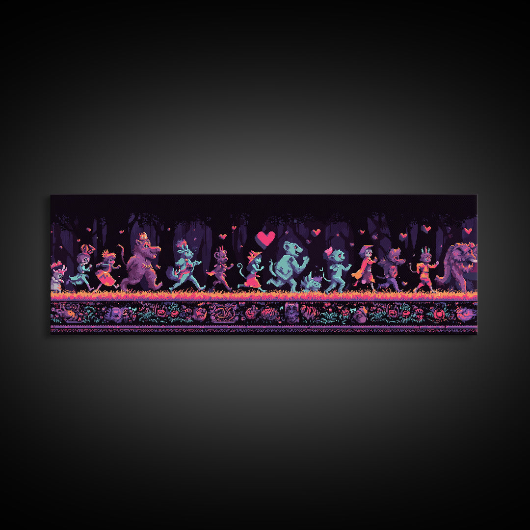 The Costume Parade, Synthwave Halloween Art, Extra Wide Wall Art, Canvas Print, Retro Halloween Decor, Neon Wall Art, Collectible Wall Decor