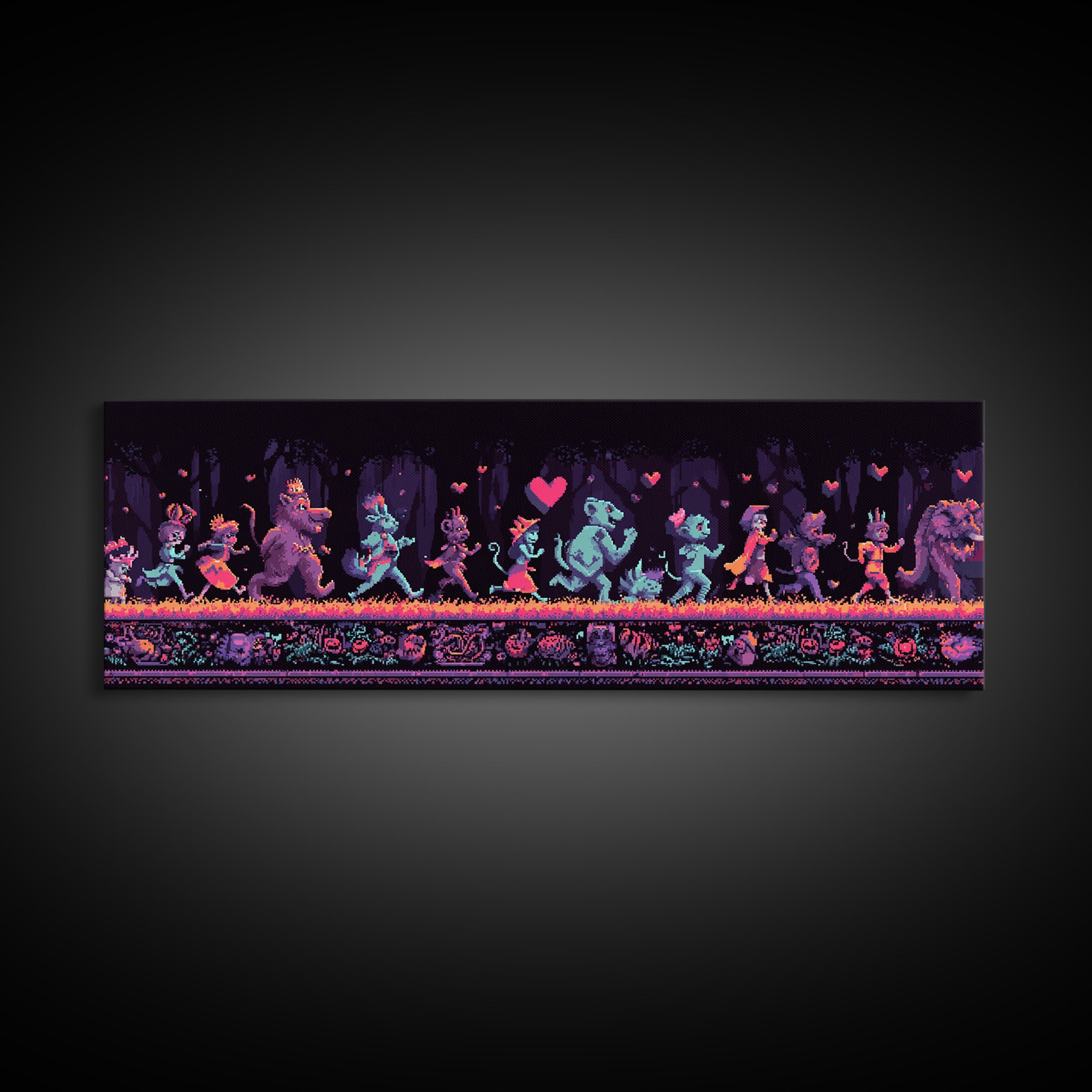 The Costume Parade, Synthwave Halloween Art, Extra Wide Wall Art, Canvas Print, Retro Halloween Decor, Neon Wall Art, Collectible Wall Decor