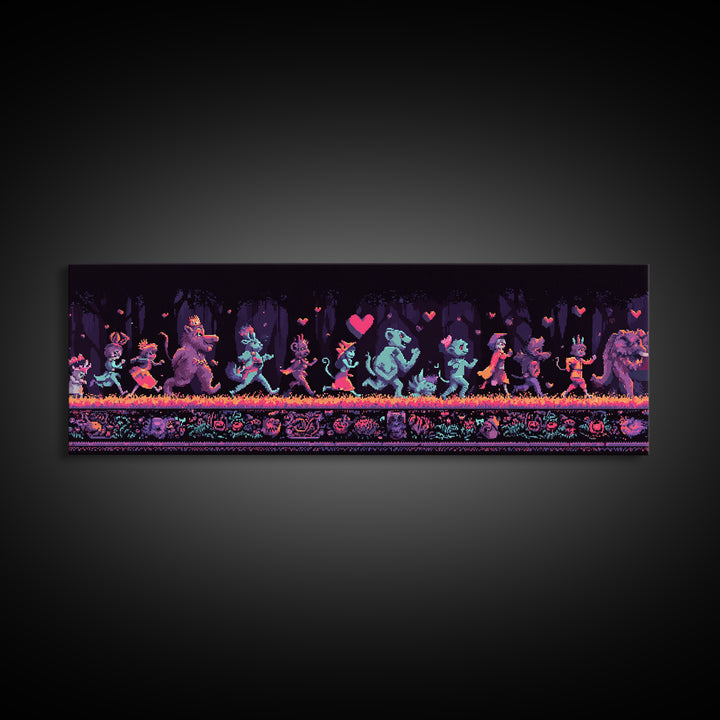 The Costume Parade, Synthwave Halloween Art, Extra Wide Wall Art, Canvas Print, Retro Halloween Decor, Neon Wall Art, Collectible Wall Decor