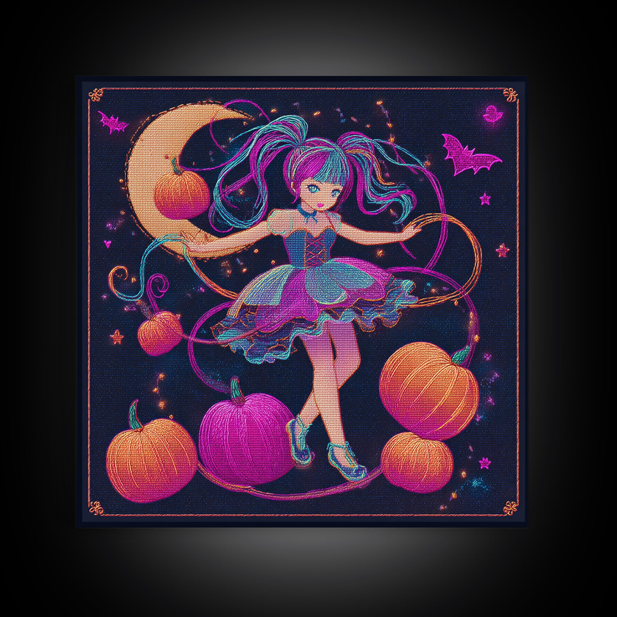The Candy Apple Dance, Synthwave Halloween Art, Square Wall Art, Framed Canvas Print, Retro Halloween Decor, Neon Wall Art