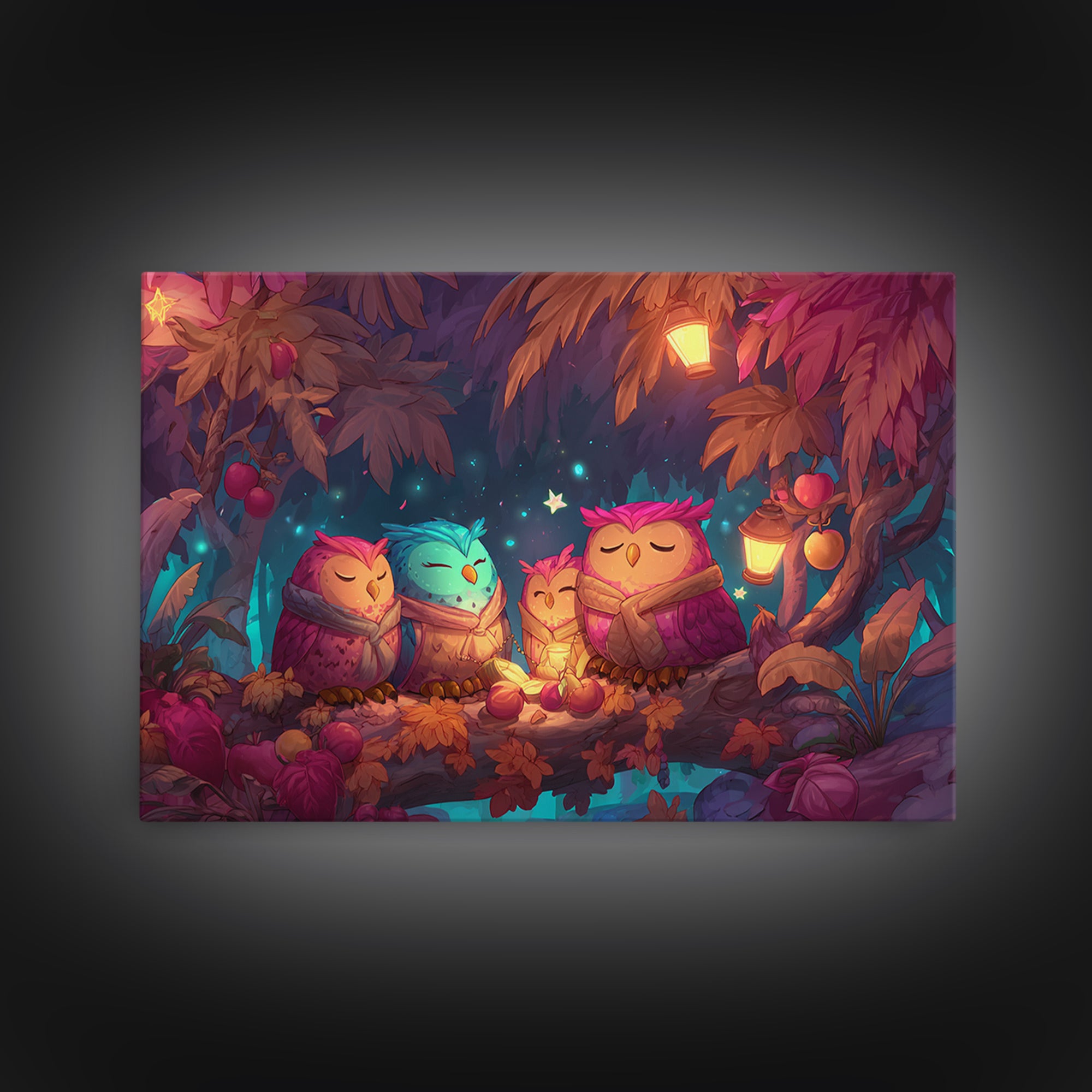 The Sleepy Owl Orchard, 80s Halloween Wall Art, Landscape Wall Art, Canvas Print, Retro Halloween Decor, Neon Wall Art, Gothic Home Decor