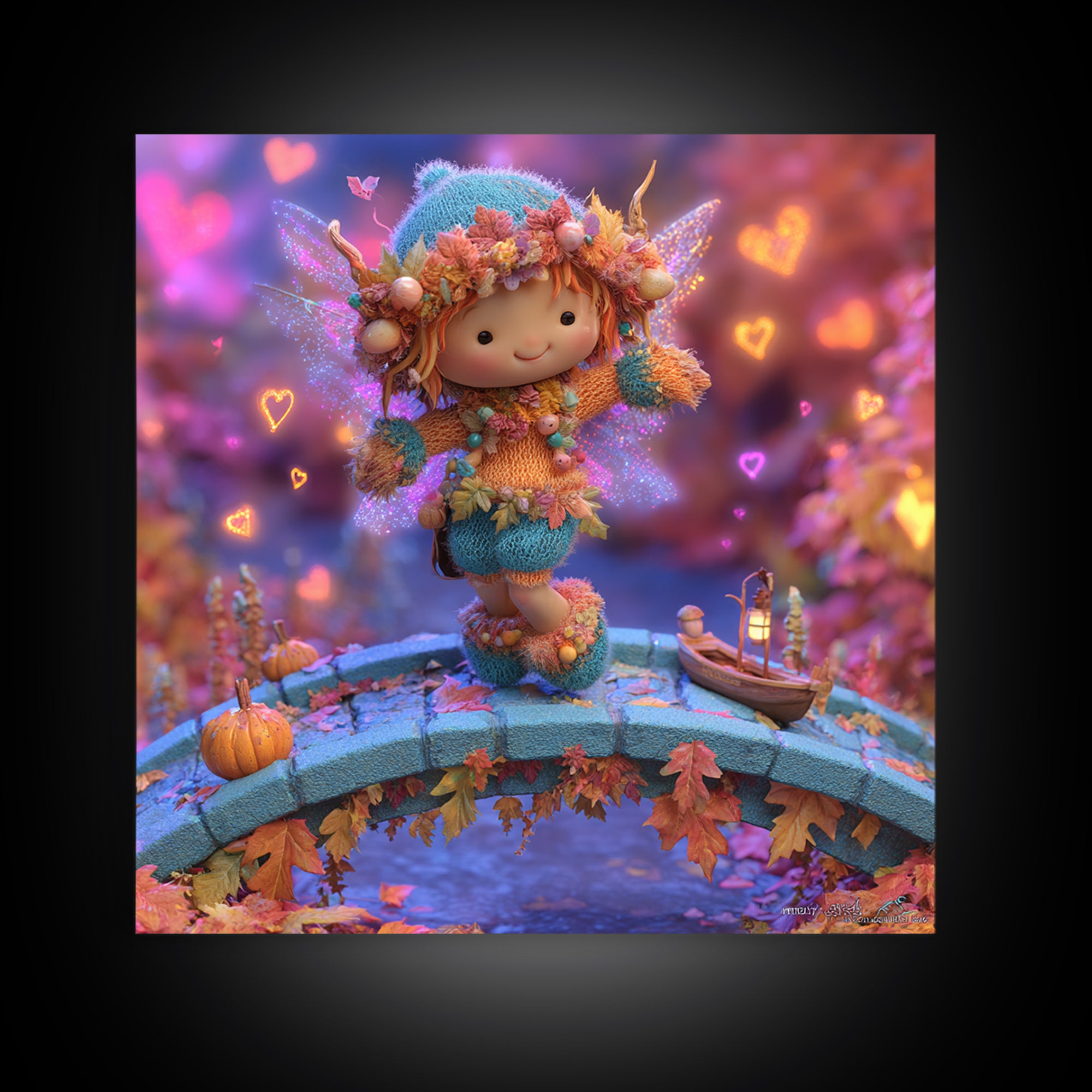 The Autumn Fairy Bridge, Synthwave Halloween Art, Square Wall Art, Canvas Print, Retro Halloween Decor, Neon Wall Art, Seasonal Home Decor