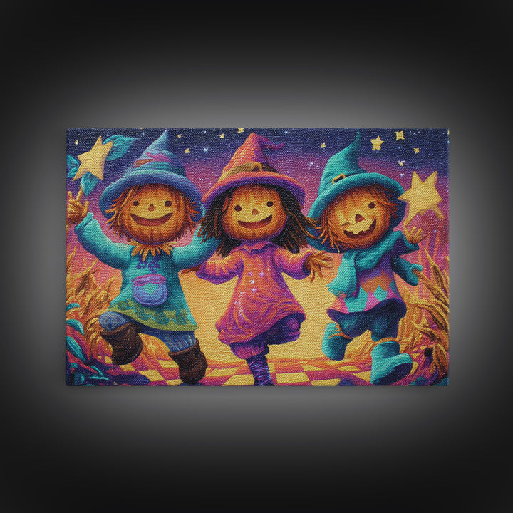 The Starry Cornfield Maze, Vaporwave Halloween Decor, Landscape Wall Art, Framed Canvas Print, Retro Halloween Decor, Neon Wall Art