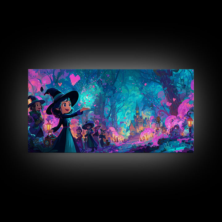The First Autumn Snowflake, 80s Halloween Wall Art, Wide Panoramic Art, Canvas Print, Retro Halloween Decor, Neon Wall Art, Horror Wall Art