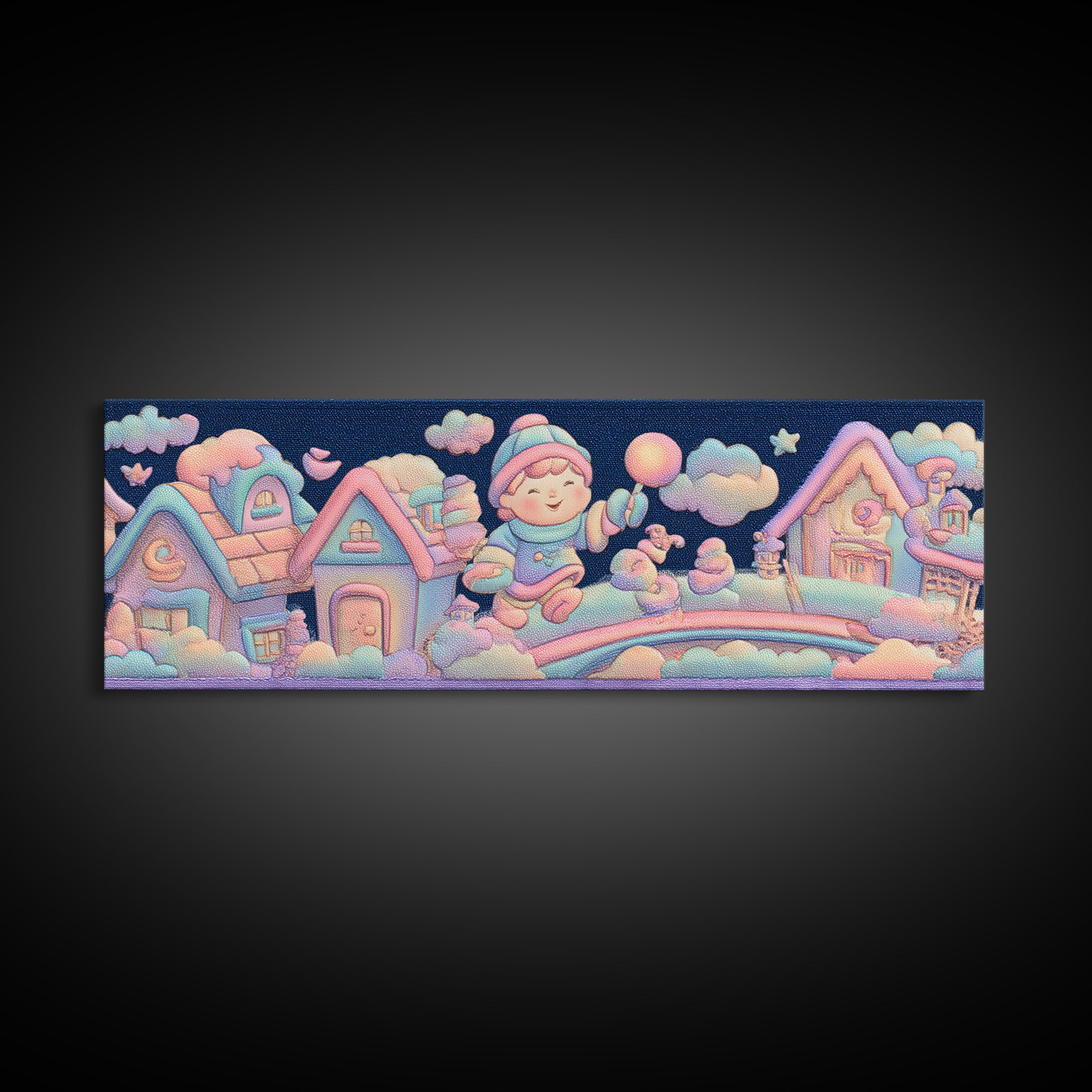The Upside-Down Candy Kingdom, 80s Halloween Wall Art, Extra Wide Wall Art, Framed Canvas Print, Retro Halloween Decor, Neon Wall Art