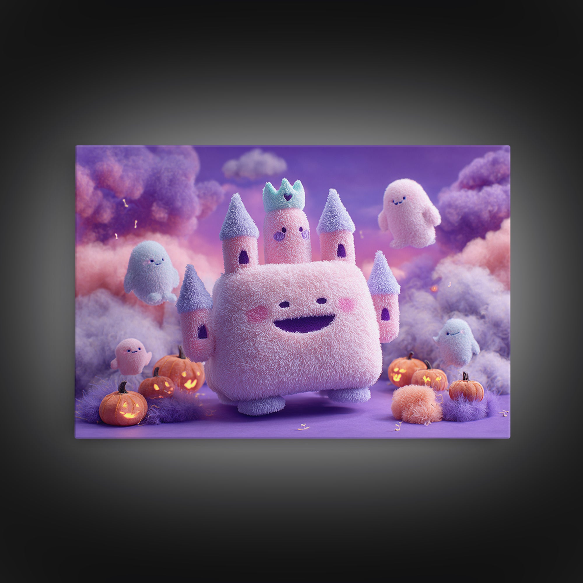 The Halloween Cloud Castle, Vaporwave Halloween Decor, Landscape Wall Art, Framed Canvas Print, Retro Halloween Decor, Neon Wall Art