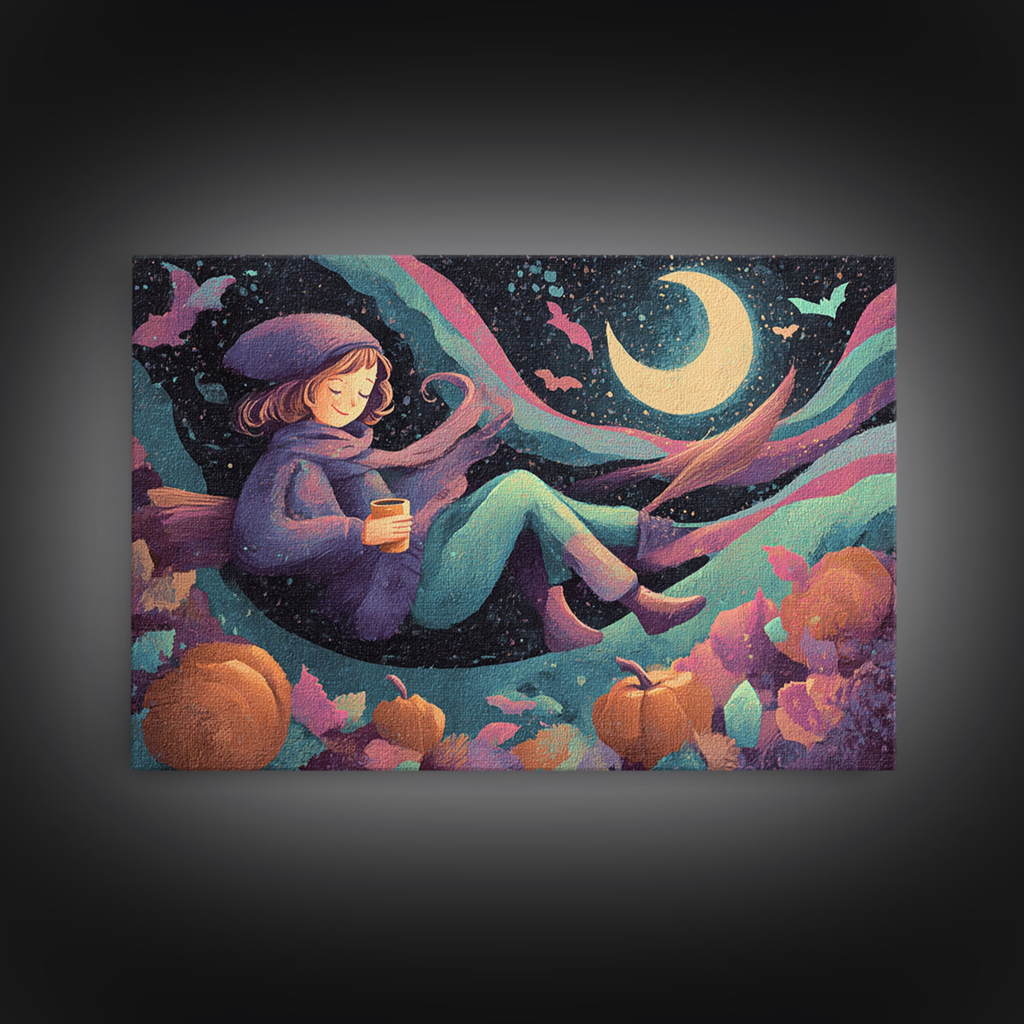 The Candy Comet Adventure, Synthwave Halloween Art, Landscape Wall Art, Canvas Print, Retro Halloween Decor, Neon Wall Art