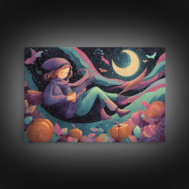 The Candy Comet Adventure, Synthwave Halloween Art, Landscape Wall Art, Canvas Print, Retro Halloween Decor, Neon Wall Art