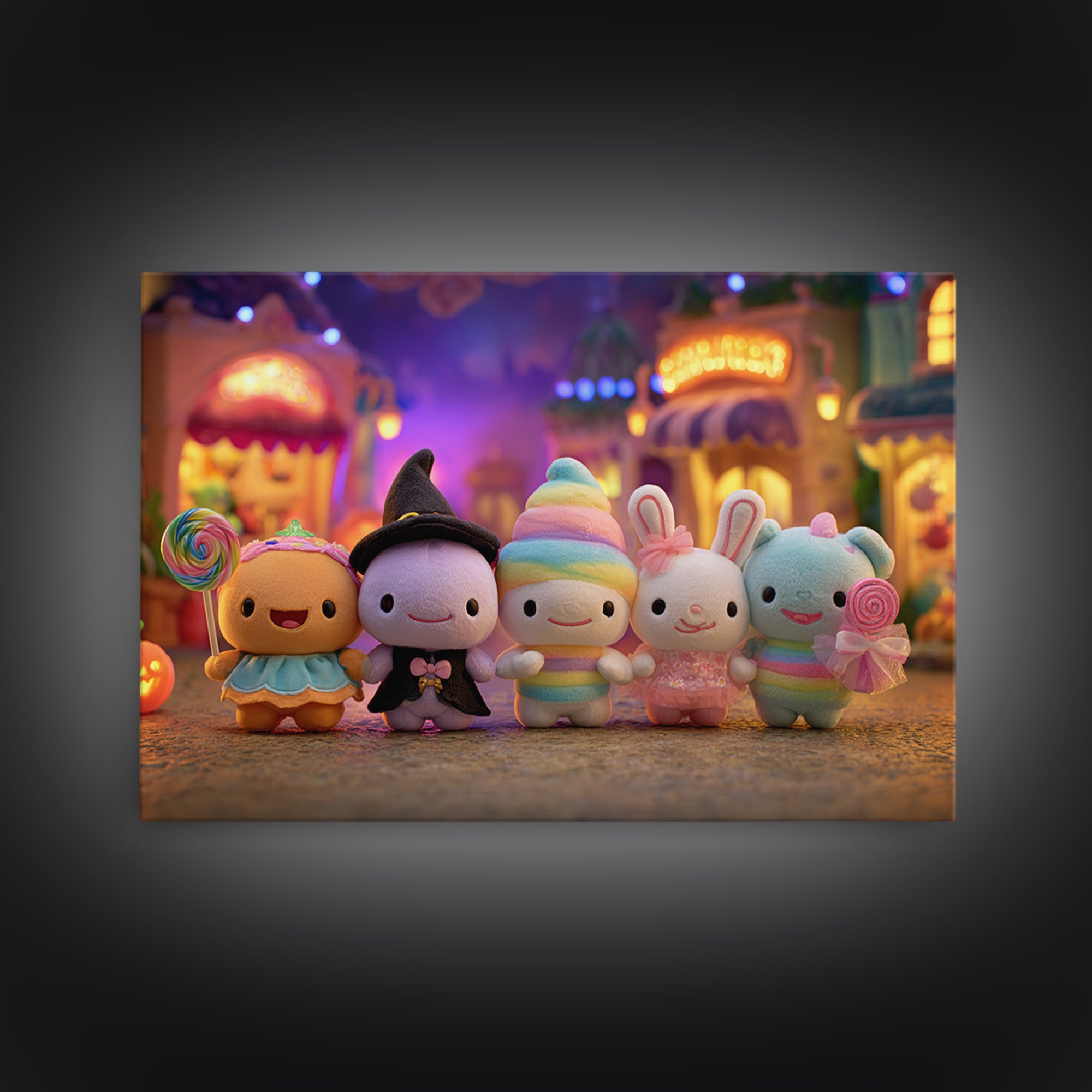 The Halloween Toy Kingdom, Vaporwave Halloween Decor, Landscape Wall Art, Framed Canvas Print, Retro Halloween Decor, Neon Wall Art