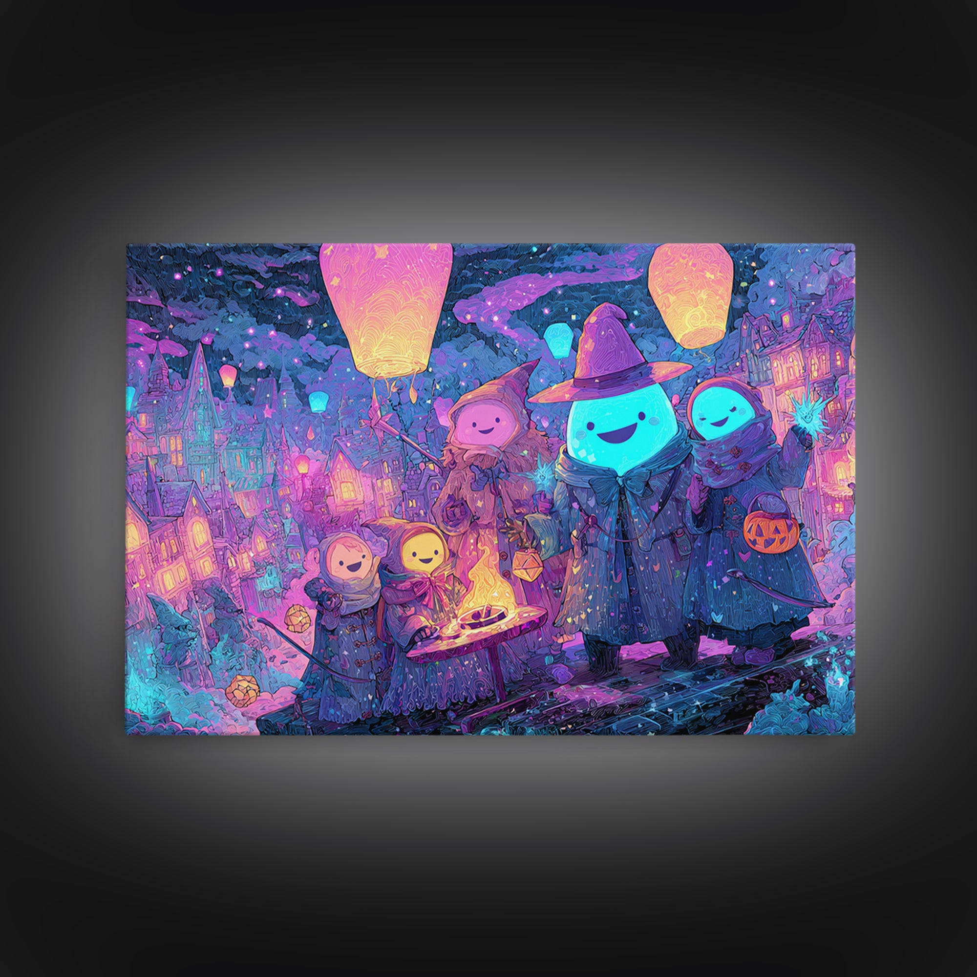 The Costume Planet, Vaporwave Halloween Decor, Landscape Wall Art, Framed Canvas Print, Retro Halloween Decor, Neon Wall Art