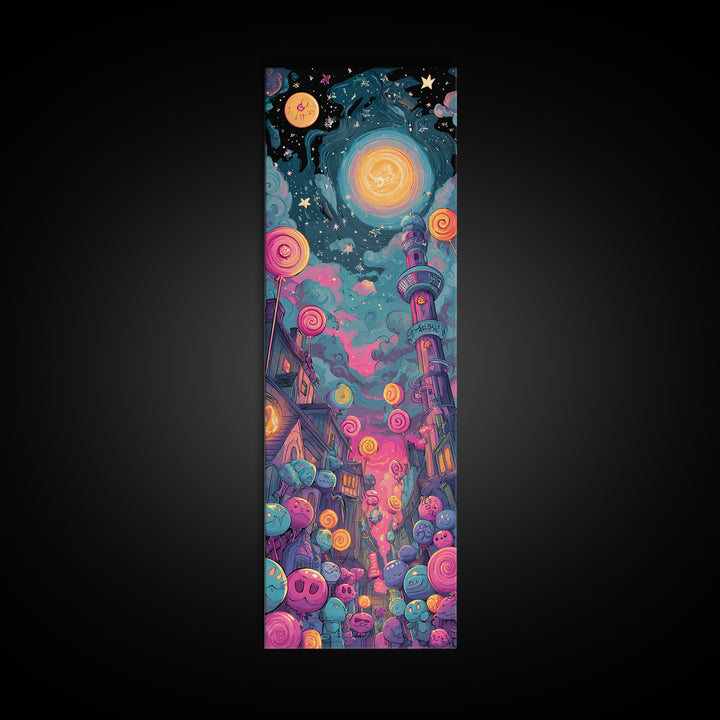 The Costume Planet, 80s Halloween Wall Art, Tall Narrow Wall Art, Canvas Print, Retro Halloween Decor, Neon Wall Art, Macabre Wall Art