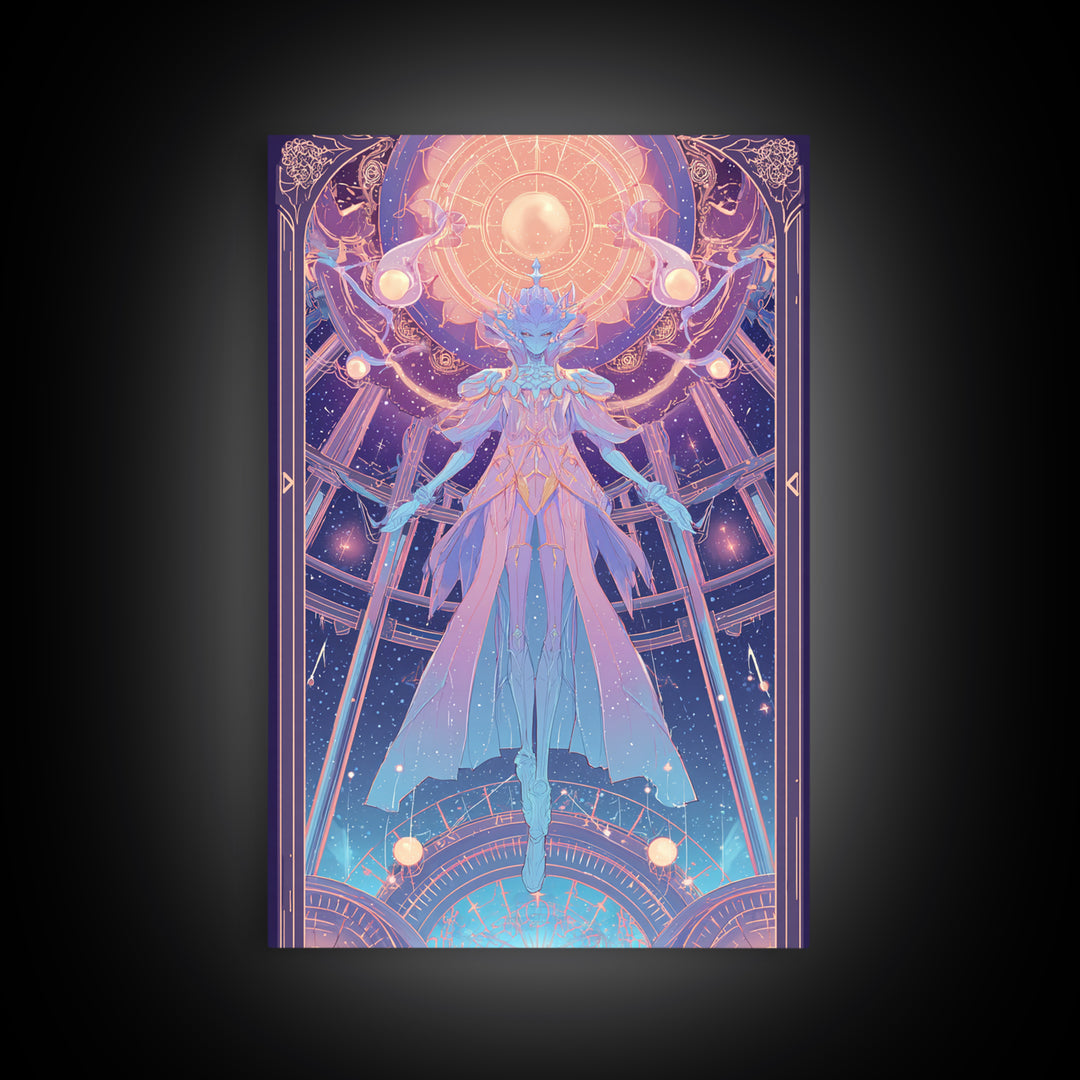 The Dreaming Priest Of The Outer Gate, 80s Halloween Wall Art, Vertical Wall Art, Canvas Print, Retro Halloween Decor, Neon Wall Art