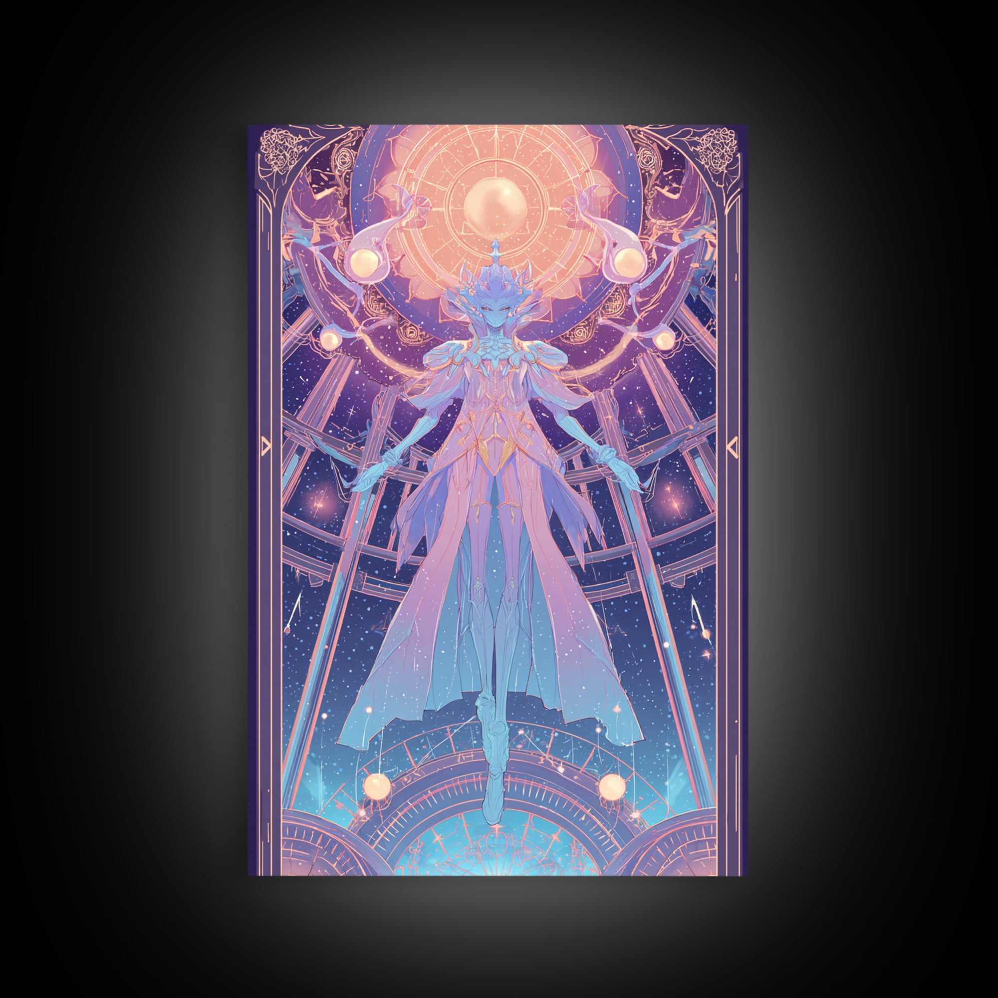 The Dreaming Priest Of The Outer Gate, 80s Halloween Wall Art, Vertical Wall Art, Canvas Print, Retro Halloween Decor, Neon Wall Art
