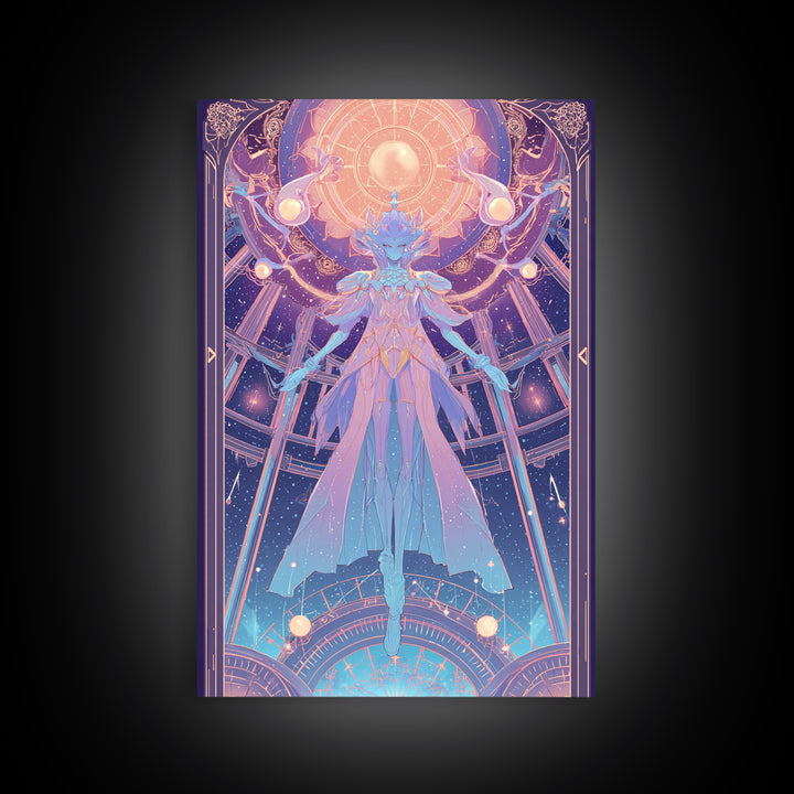 The Dreaming Priest Of The Outer Gate, 80s Halloween Wall Art, Vertical Wall Art, Canvas Print, Retro Halloween Decor, Neon Wall Art