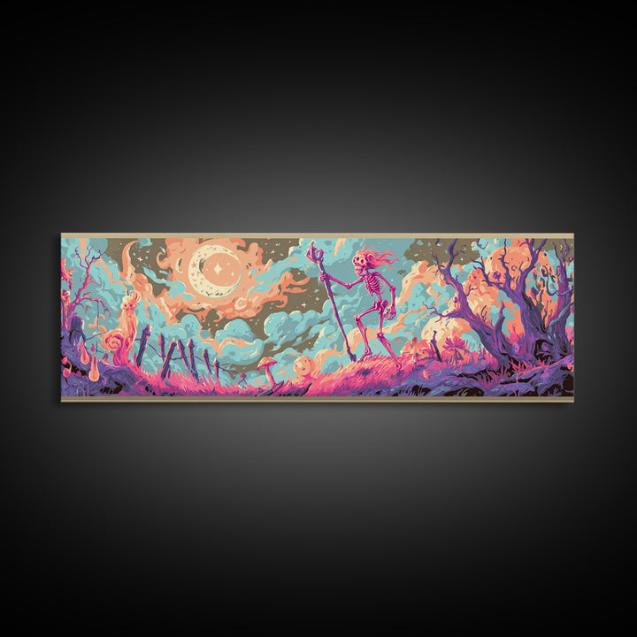 The Star-Seer Of Black Dunwich, Cosmic Synthwave Horror, Extra Wide Wall Art, Canvas Print, Retro Halloween Decor, Neon Wall Art