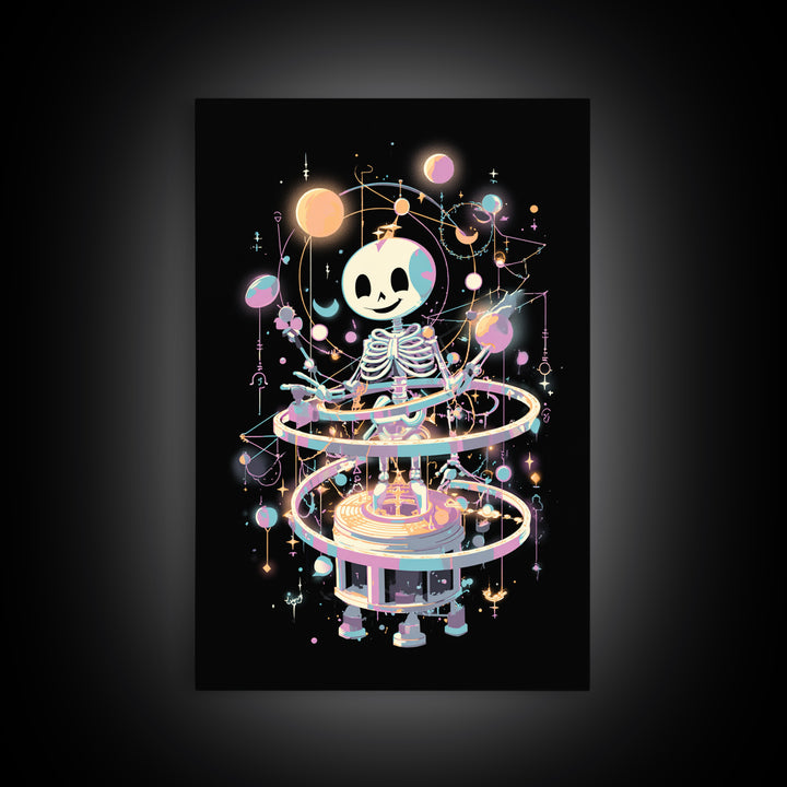 The Astronomer Of The Hollow Sky, Cute Eldritch Neon Art, Vertical Wall Art, Canvas Print, Retro Halloween Decor, Neon Wall Art