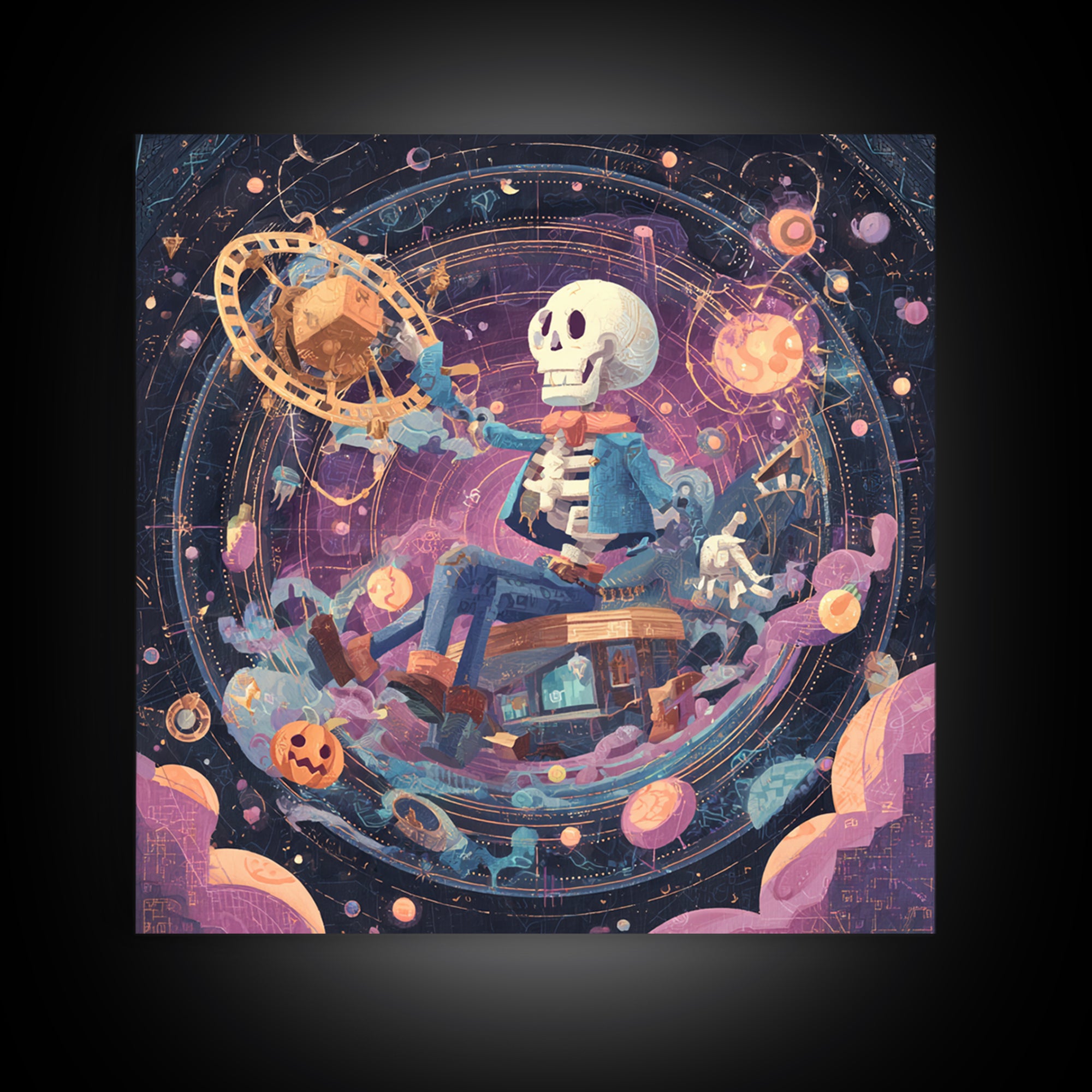 The Astronomer Of The Hollow Sky, Cosmic Synthwave Horror, Square Wall Art, Canvas Print, Retro Halloween Decor, Neon Wall Art
