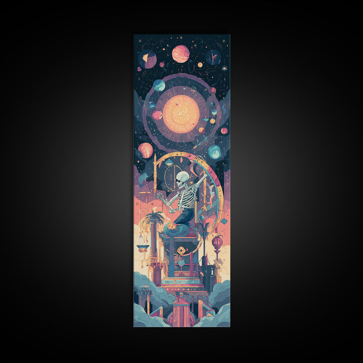 The Astronomer Of The Hollow Sky, Synthwave Halloween Art, Tall Narrow Wall Art, Framed Canvas Print, Retro Halloween Decor, Neon Wall Art