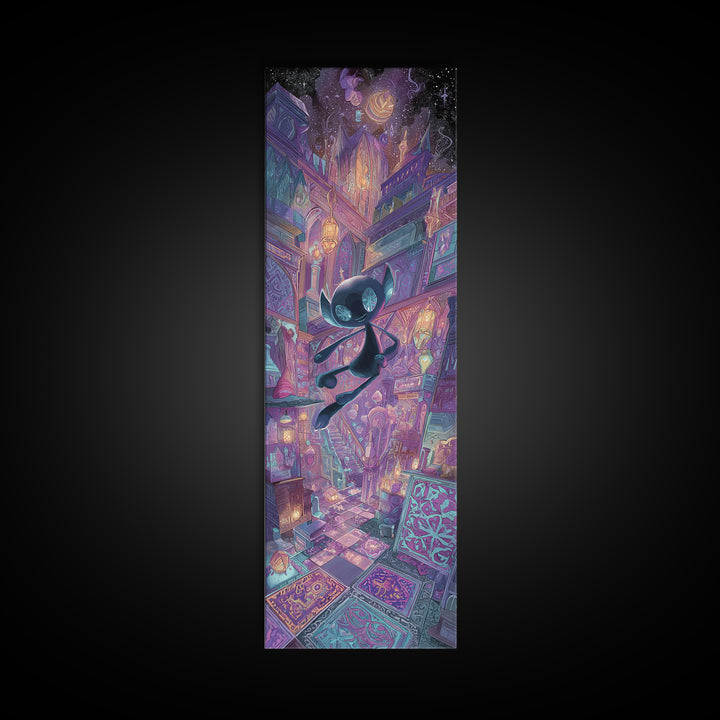 The Crawler Beneath The Floor Of Stars, Vaporwave Halloween Decor, Tall Narrow Wall Art, Framed Canvas Print, Retro Halloween Decor