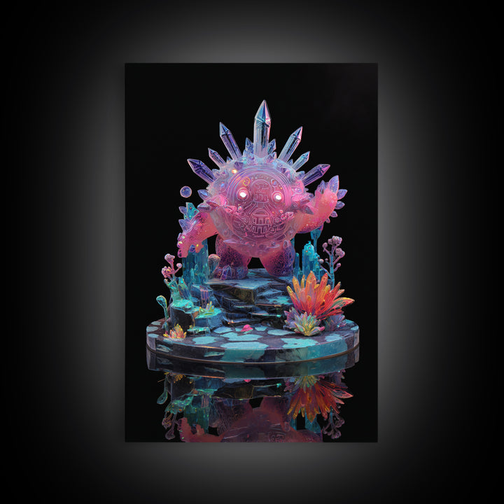 The Keeper Of The Black Reef Key, 80s Halloween Wall Art, Vertical Wall Art, Canvas Print, Retro Halloween Decor, Neon Wall Art