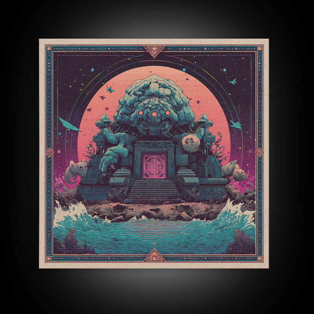The Keeper Of The Black Reef Key, Synthwave Halloween Art, Square Wall Art, Canvas Print, Retro Halloween Decor, Neon Wall Art