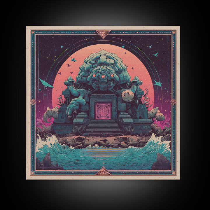 The Keeper Of The Black Reef Key, Synthwave Halloween Art, Square Wall Art, Canvas Print, Retro Halloween Decor, Neon Wall Art
